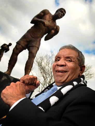 Lionel Rose, former world bantamweight champion, is honored with a larger-than-life bronze statue at his hometown and birthplace Warragul, Austraila in 2010, one year before he died. 